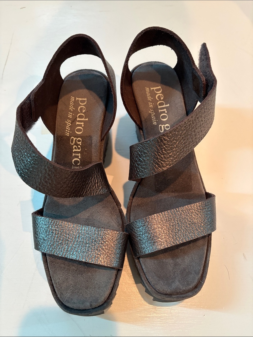 Pedro Garcia Gunmetal Textured Leather Strappy Slingback Sandals